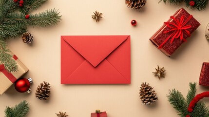 Red Envelope with Christmas Decorations