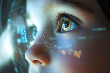 Close-up of a Child's Eye with Digital Interface Overlay