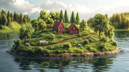 Obraz premium Idyllic Island Escape: A Miniature Dream