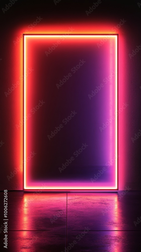 Aufkleber neon lights frame illuminating empty space with reflection