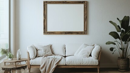 old-fashioned picture frame hanging on a living room wall