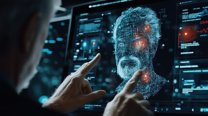 Digital interface displaying holographic representation of candidate