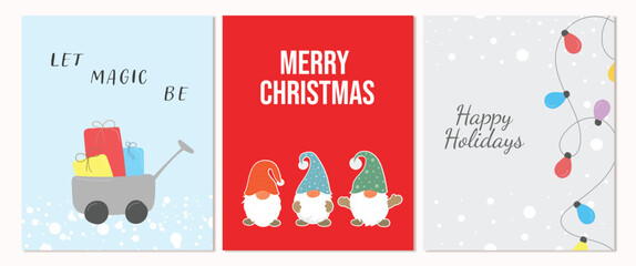 Merry Christmas holiday card set, flat style vector illustration