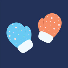 Hand drawn mittens, vector illustration in flat style
