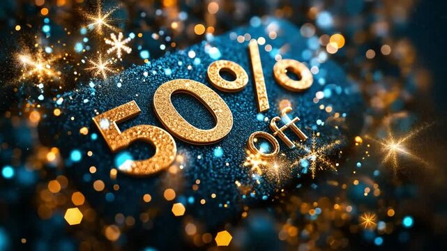 50 percent off promo on a sparkling background, perfect for retail marketing