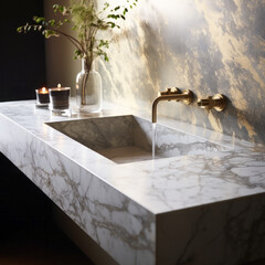 Bathroom interior with white marble quartz sink