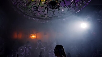 Halloween horizontal video, festive themed masquerade party at the club