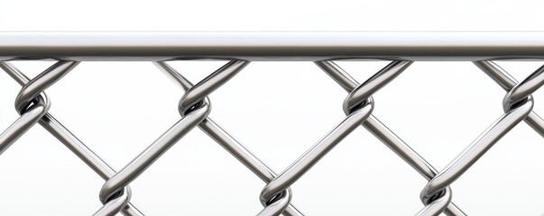 Steel chain link fence forming repeating pattern on white background