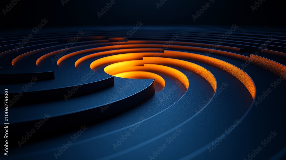 Poster abstract concentric circles creating spiral with orange glow effect
