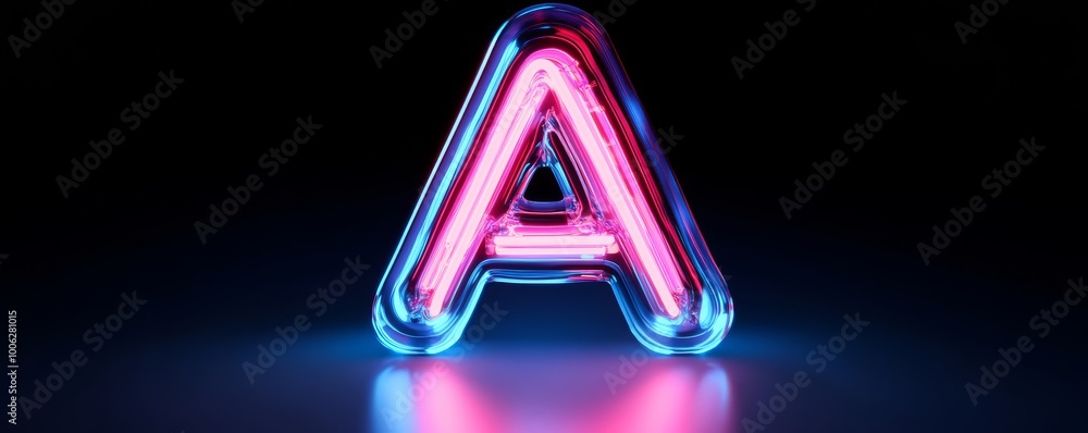 Poster Vibrant neon light forming letter a on black background