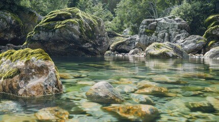 Fototapeta premium Crystal Clear River in Forest