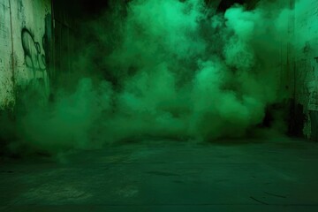 Green Fog in Abandoned Urban Alleyway - Atmospheric, Grunge, Background for Design, Print, Card, Poster