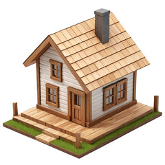 3d icon of cute small wooden houses and garden