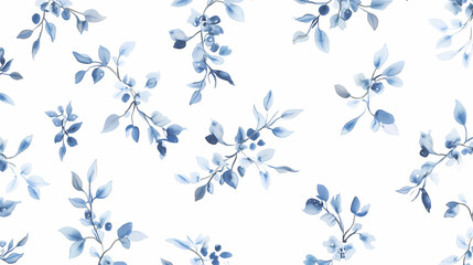 Background with watercolor blue branches on a white background. Winter branches