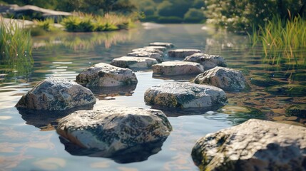 Obraz premium Stepping Stones in a Tranquil Stream