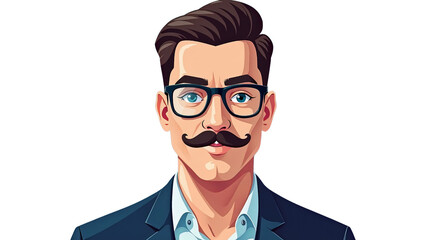 Stylish Male Profile Picture with Mustache and Glasses for Social Media Icon isolated