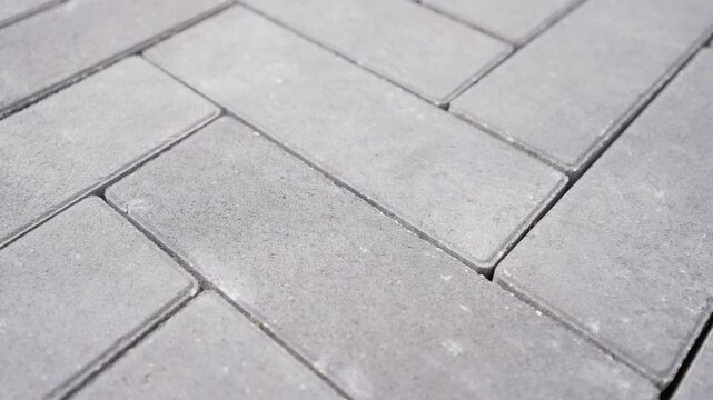 Stone path in the park or backyard. Walking path in the garden in the yard of the house. Laying paving slabs, close-up.
