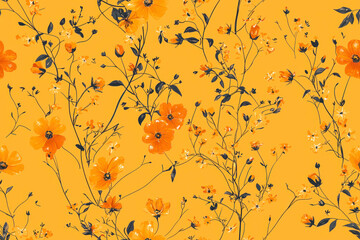 Vintage Beautiful and trendy Seamless Pattern wind blow flowers, Isolated on summer amber color.