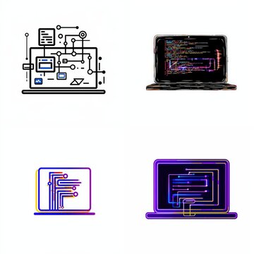 Coding on a laptop screen icon on a white background