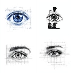 Eye with vision test chart icon on a white background
