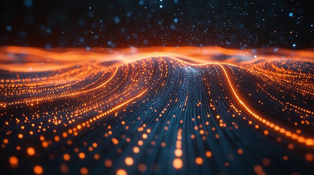 optical data transmission concept illustrated with glowing lines, showcasing the fast, efficient data transfer capabilities of optical fiber technology in the digital communication age