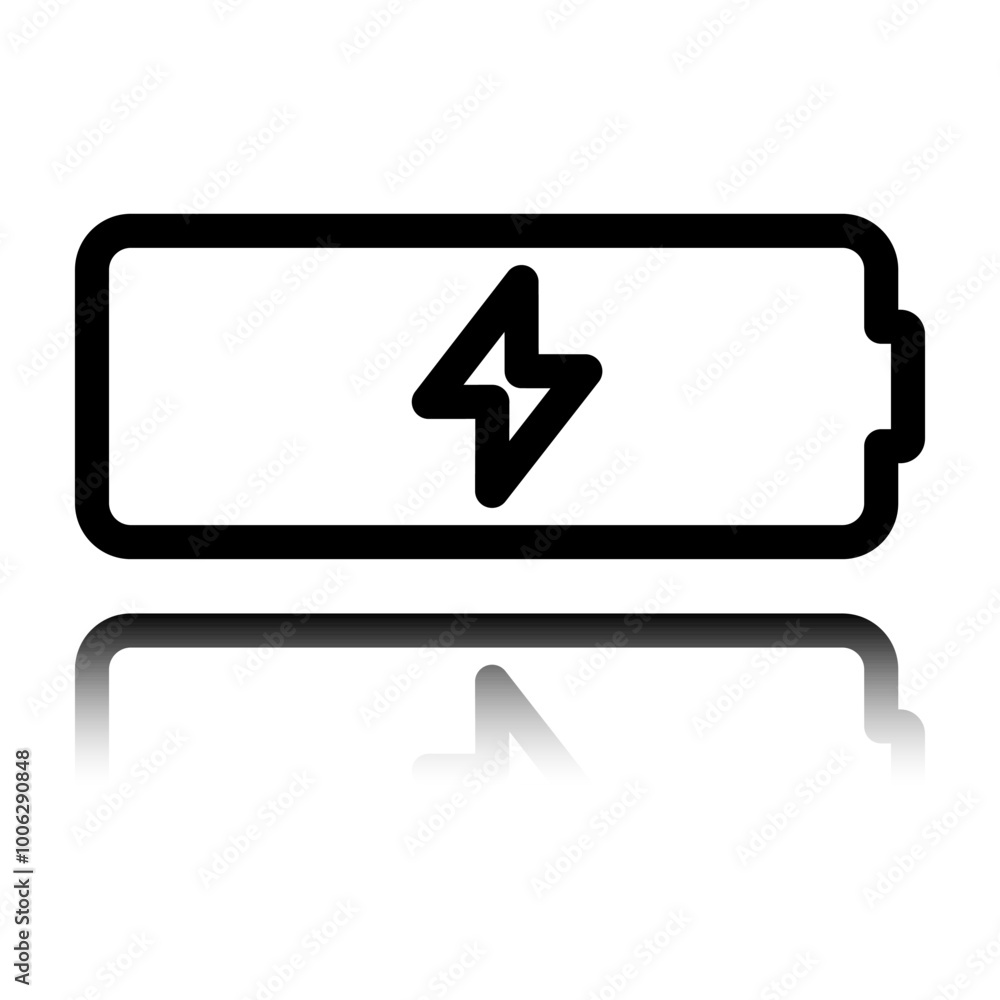 Poster battery simple icon vector. flat design. black icon with mirror reflection. white background