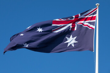 Australian flag flying in the wind