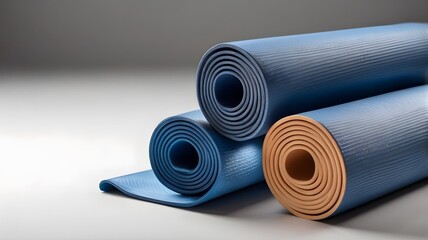 Blue rolled fitness yoga mat for exercise in the gym 