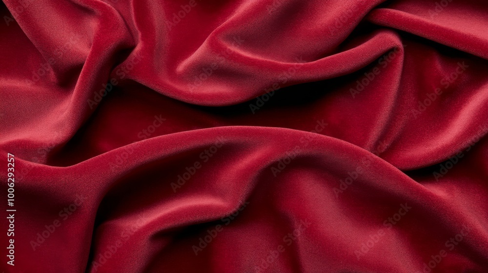Poster the rich red velvet fabric features soft, luxurious folds and a textured surface, illuminated gently