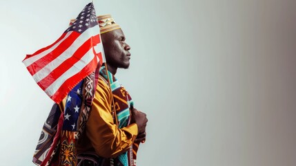 African American Man Holding American Flag