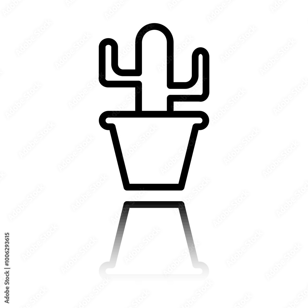 Poster cactus colour simple icon vector. flat design. black icon with mirror reflection. white background