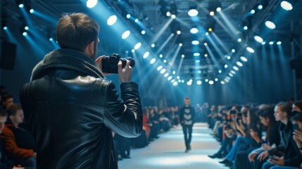 A man is taking a picture of a runway show