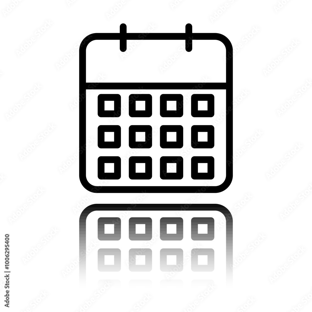 Poster calendar simple icon vector. flat design. black icon with mirror reflection. white background