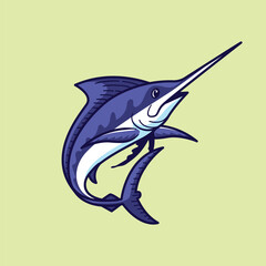Obraz premium Marlin fish mascot character cartoon vector illustration