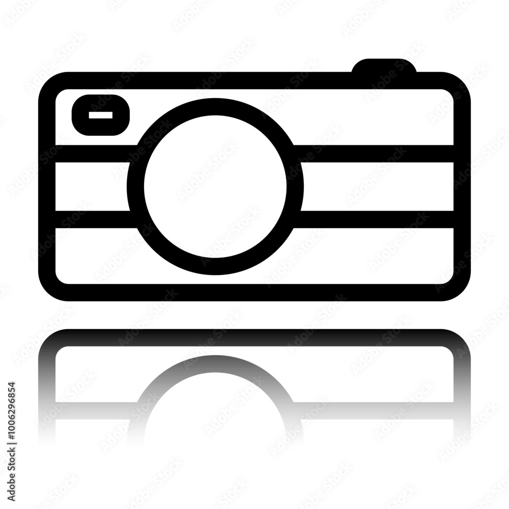 Aufkleber camera simple icon vector. flat design. black icon with mirror reflection. white background