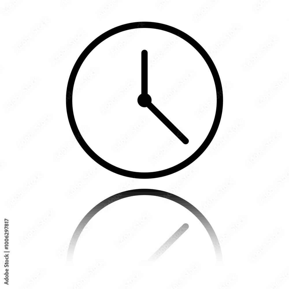 Poster clock simple icon vector. flat design. black icon with mirror reflection. white background