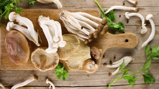 assorted of fresh different sort of edible mushroom
