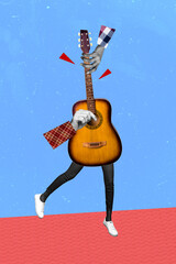 Composite trend artwork photo collage of blue color backdrop caricature carefree party rest human...