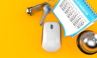 Computer mouse with calendar and hotel bell