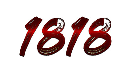 3D blood red number design of 1818 on white background.