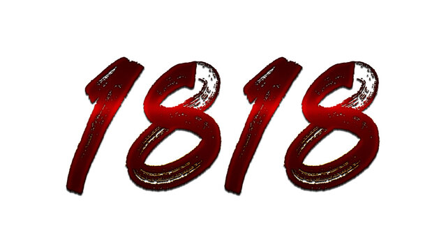 3D blood red number design of 1818 on white background.