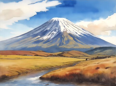 Cotopaxi Ecuador Country Landscape Watercolor Illustration Art