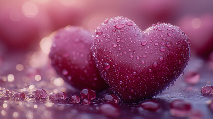 Red and white sparkling hearts placed together on a glittery bokeh background, symbolizing love and romance