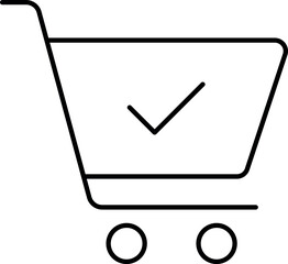 Shopping cart with tick, order placed symbol,  purchase confirm button. Editable Stroke. Vector Illustration