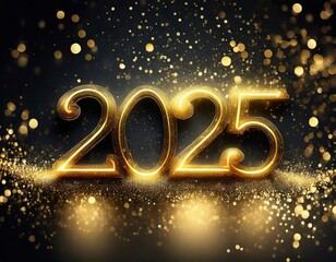 Złoty błyszczący napis 2025 nowy rok - obrazy, fototapety, plakaty