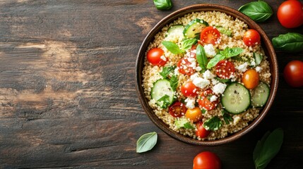 Mediterranean Couscous Salad with Cherry Tomatoes, Cucumbers, and Feta Cheese