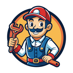 plumber with wrench mascot 