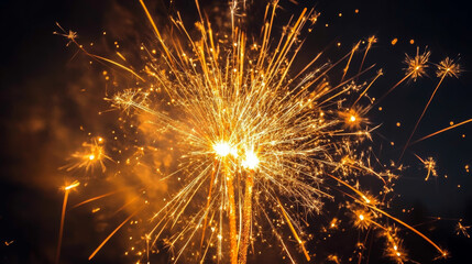 Fototapeta premium Sparkler firework close up on black background, new year, christmas and bonfires night celebrations.
