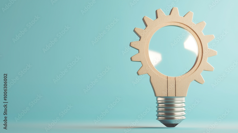 Poster a creative representation of innovation featuring a light bulb and gear symbolizing ideas and proble