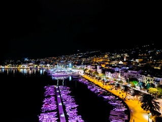 colorful night views on Makarska harbor